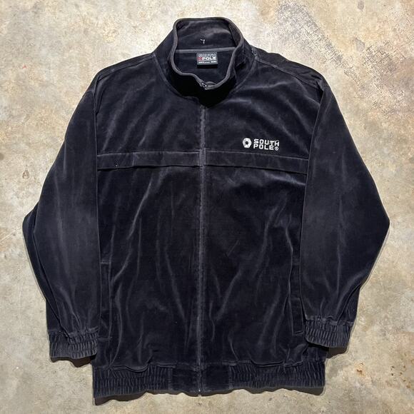 Vintage Y2k Southpole Black Velour Track Jacket - Picture 1 of 3